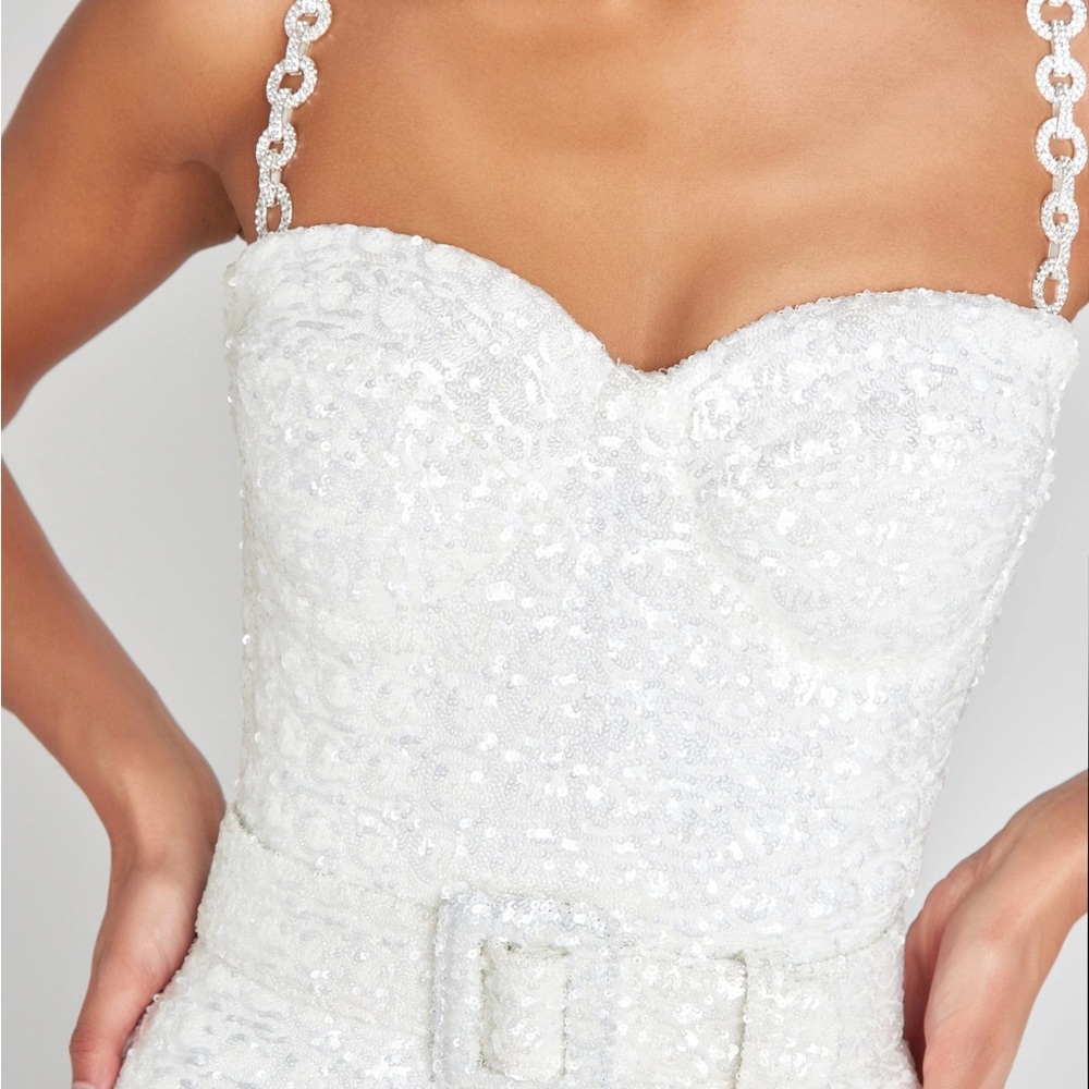 NADINE MERABI White Sequin Jumpsuit - Picture 3 of 7